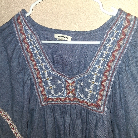 Max Studio Embroidered Boho Pesant Puff Sleeved Festival Blouse Cotton Blend S - Picture 3 of 8